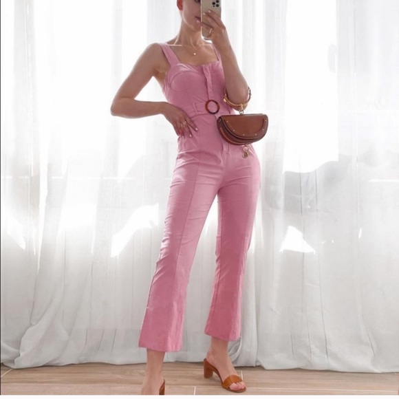 NWT ZARA Fitted Jumpsuit With Belt Pink XS - Picture 2 of 10